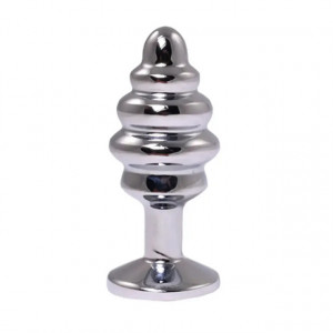 Srednji rebrasti metalni analni dildo sa rozim dijamantom | Size M