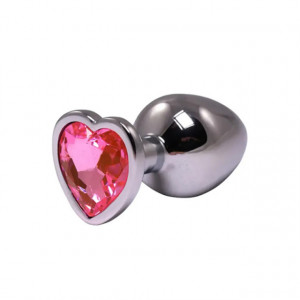 Srednji metalni analni dildo srce sa rozim dijamantom | Size M