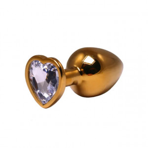 Veliki zlatni analni dildo srce sa belim dijamantom | Size L