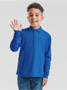 Tricou polo cu maneca lunga albastru royal copii Fruit of the Loom