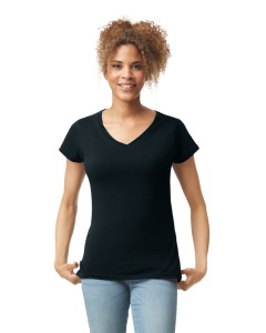 Tricou bumbac dama v-neck negru Gildan softstyle
