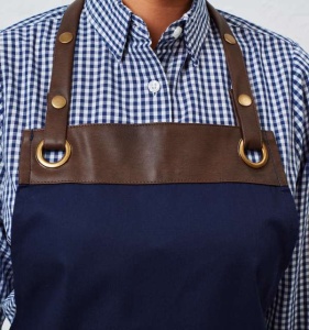 Sort cu pieptar cu piele artificiala pentru ospatar  Premier Espresso navy / maro ciocolata