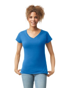 Tricou bumbac dama v-neck albastru royal Gildan softstyle