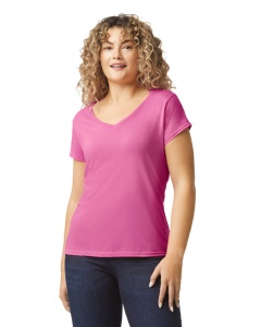 Tricou bumbac dama v-neck roz azalea Gildan softstyle