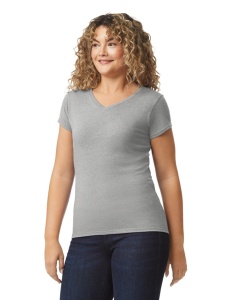 Tricou bumbac dama v-neck gri Gildan softstyle