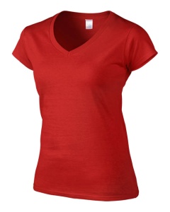 Tricou bumbac dama v-neck rosu Gildan softstyle