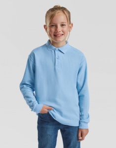 Tricou polo cu maneca lunga albastru light bleu copii Fruit of the Loom