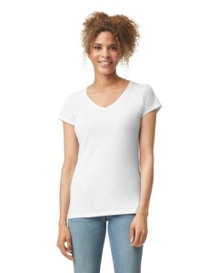 Tricou bumbac dama v-neck alb Gildan softstyle 64v00l