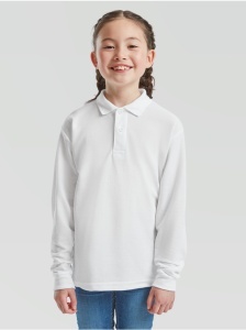 Tricou polo cu maneca lunga alb copii Fruit of the Loom