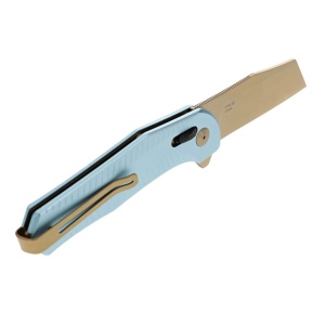 Cutit pliabil SOG Diverge XR Sheepsfoot Light Blue Gold 12-02-02-43, lama Sheepsfoot D2 Stonewashed Gold, XR Lock, deschidere Flipper, maner GRN Light Blue & Gold, EDC Outdoor - Img 4