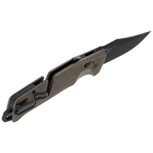 Cutit pliabil SOG Trident AT FDE Tanto 11-12-12-41, lama Tanto CRYO D2 Black TiNi, deschidere asistata S.A.T., AT-XR Lock, taietor de centura, spargator geam, maner GRN Flat Dark Earth - Img 2