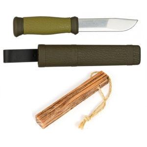 Pachet promo Cutit Morakniv bushcraft, camping, supravietuire 2000, verde si Iasca Tinder-on-a-Rope, Light My Fire