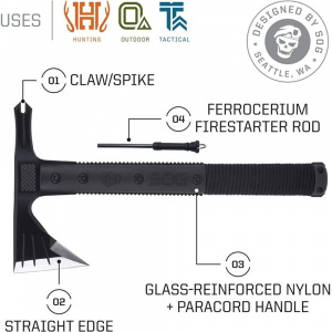 Tomahawk de supravietuire SOG Survival Hawk Black, otel 3Cr13MoV, muchie 70 mm - Img 9
