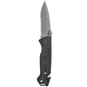 Cutit de salvare SOG Escape Bead Blasted FF24-CP, lama 9Cr18MoV, Lockback, cutter centura, spargator geam, Rescue Knife - Img 10