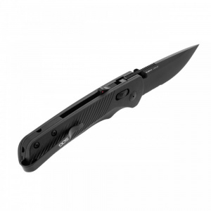 Cutit pliabil SOG Flash AT Blackout Serrated 11-18-02-41, lama Drop Point partial zimtata CRYO D2 Black TiNi, deschidere asistata S.A.T., AT-XR Lock, maner GRN Black - Img 5