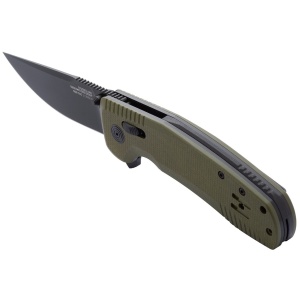 Cutit pliabil SOG-TAC XR OD Green 12-38-02-41, lama Clip Point CRYO D2 Black TiNi, XR Lock, Flipper, Thumb Stud, maner G10 Olive Drab, EDC Tactical