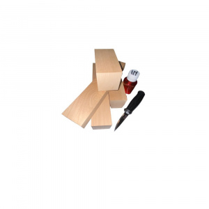 Set 4 blocuri din lemn de cires pentru cioplit cu 50 ml ulei in + cutit sculptura basic, Morakniv - Img 2
