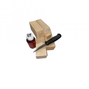 Set 5 blocuri din lemn de tei pentru cioplit cu 50 ml ulei in + cutit sculptura basic, Morakniv - Img 2