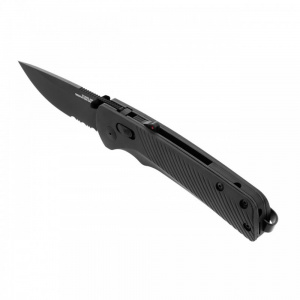 Cutit pliabil SOG Flash AT Blackout Serrated 11-18-02-41, lama Drop Point partial zimtata CRYO D2 Black TiNi, deschidere asistata S.A.T., AT-XR Lock, maner GRN Black - Img 6