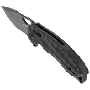 Cutit pliabil SOG Kiku XR LTE Black 12-37-04-57, lama Drop Point CRYO CTS XHP Titanium Nitride, XR Lock, Thumb Stud, maner Black Micarta cu liner-e Carbon Fiber, EDC Outdoor