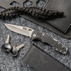Cutit pliabil SOG Salute Mini Bead Blasted FF1001-CP, lama 8Cr13MoV, Lockback, maner G10, EDC Tactical Folder - Img 8