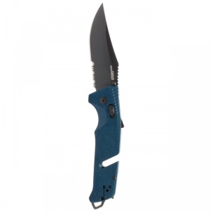Cutit pliabil SOG Trident AT Uniform Blue Serrated 11-12-10-41, lama Clip Point CRYO D2 partial zimtata, deschidere asistata, AT-XR Lock, taietor de centura, spargator geam, maner GRN Uniform Blue - Img 5