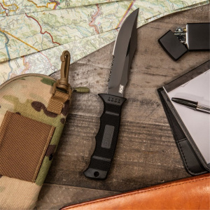 E37T-K Cutit lama fixa SEAL PUP ELITE CLIP POINT BLACK SERRATED teaca KYDEX, SOG - Img 4