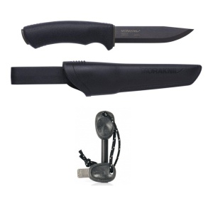 Pachet promo Cutit Morakniv Bushcraft negru si Amnar Swedish FireSteel BIO army 2in1, Light My Fire
