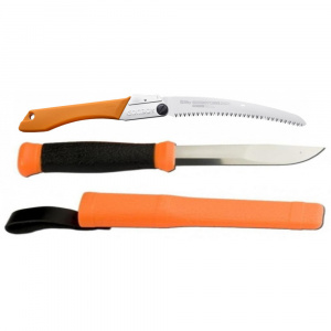 Set Cutit Morakniv 2000, portocaliu Si Fierastrau pliabil bushcraft, camping Silky Gomboy curbat 240mm cu 8dinti, 30mm
