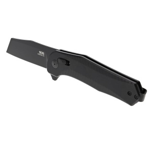 Cutit pliabil SOG Diverge XR Sheepsfoot Black Black 12-02-01-43, lama Sheepsfoot D2 Black Stonewashed, XR Lock, deschidere Flipper, maner GRN Black, EDC Outdoor