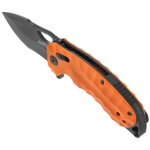 Cutit pliabil SOG Kiku XR LTE Orange 12-37-03-57, lama Drop Point CTS XHP TiNi, XR Lock, Thumb Stud, maner G10 Blaze Orange cu liner-e Carbon Fiber, EDC Outdoor