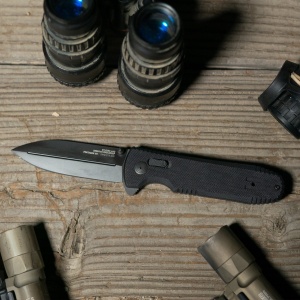 Cutit pliabil SOG Pentagon XR Blackout 12-61-01-57, lama Spear Point CTS XHP Black TiNi, XR Lock, Flipper, maner G10 Black, EDC Tactical - Img 10