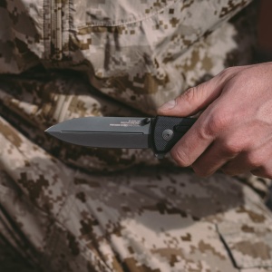 Cutit pliabil SOG Pentagon XR LTE Black 12-61-05-57, lama Spear Point CTS XHP Black TiNi, XR Lock, Flipper, maner G10 Black cu liner-e Carbon Fiber, EDC Tactical - Img 11