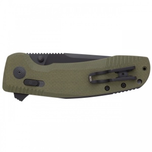 Cutit pliabil SOG-TAC XR OD Green 12-38-02-41, lama Clip Point CRYO D2 Black TiNi, XR Lock, Flipper, Thumb Stud, maner G10 Olive Drab, EDC Tactical - Img 6