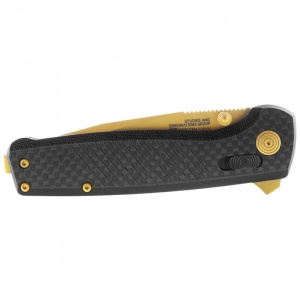 Cutit pliabil SOG Terminus XR LTE Gold TM1033-BX, lama Drop Point CPM S35VN TiNi Gold, XR Lock, Flipper, maner Carbon Fiber, EDC Premium - Img 5