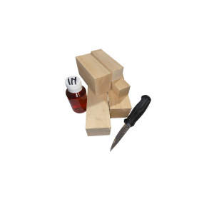 Set 5 blocuri din lemn de tei pentru cioplit cu 50 ml ulei in + cutit sculptura basic, Morakniv - Img 1