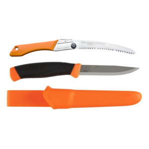 Set Cutit Heavy Duty ORANGE Si Fierastrau pliabil bushcraft, camping Silky Gomboy curbat 210mm cu 8dinti, 30mm