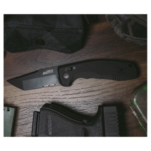 Cutit automat SOG TAC AU Tanto Serrated 15-38-04-57, lama Tanto Cryo D2 partial zimtata, AU-XR Lock, maner G10, Tactical Automatic Knife - Img 13