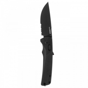 Cutit pliabil SOG Flash AT Blackout Serrated 11-18-02-41, lama Drop Point partial zimtata CRYO D2 Black TiNi, deschidere asistata S.A.T., AT-XR Lock, maner GRN Black - Img 7