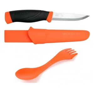 Pachet promo Cuţit Morakniv Companion, Heavy Duty Orange, Hi-Vis (C) si Spork original bio, Light My Fire