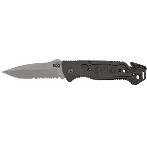 Cutit de salvare SOG Escape Bead Blasted FF24-CP, lama 9Cr18MoV, Lockback, cutter centura, spargator geam, Rescue Knife