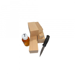 Set 5 blocuri de lemn de cires pentru cioplit cu 50 ml ulei tung + cutit sculptura basic, Morakniv - Img 1