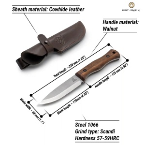 BSH6 Breez Cutit bushcraft din otel carbon cu maner de nuc si teaca piele, BeaverCraft - Img 3