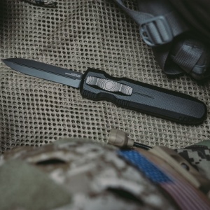 Cutit automat OTF SOG Pentagon OTF Black 15-61-01-57, lama dubla Cryo CPM S35VN, Dynamic Locking System, Black TiNi, Premium Tactical Knife - Img 11