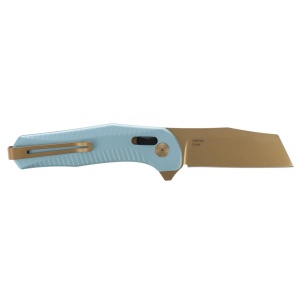 Cutit pliabil SOG Diverge XR Sheepsfoot Light Blue Gold 12-02-02-43, lama Sheepsfoot D2 Stonewashed Gold, XR Lock, deschidere Flipper, maner GRN Light Blue & Gold, EDC Outdoor - Img 6