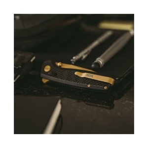 Cutit pliabil SOG Terminus XR LTE Gold TM1033-BX, lama Drop Point CPM S35VN TiNi Gold, XR Lock, Flipper, maner Carbon Fiber, EDC Premium - Img 8