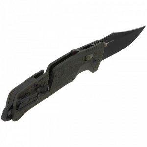 Cutit pliabil SOG Trident AT Olive Drab 11-12-03-41, lama Drop Point CRYO D2 Black TiNi, deschidere asistata S.A.T., AT-XR Lock, taietor de centura, spargator de geam, maner GRN Olive Drab - Img 4