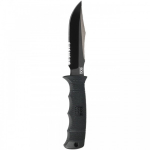 E37T-K Cutit lama fixa SEAL PUP ELITE CLIP POINT BLACK SERRATED teaca KYDEX, SOG - Img 1