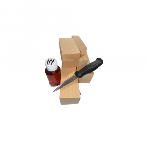 Set 5 blocuri de lemn de cires pentru cioplit cu 50 ml ulei in + cutit sculptura basic, Morakniv - Img 2