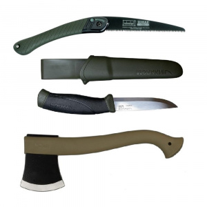 Set cuțit, fierastrau si topor pentru bushcraft, camping, vanatoare, Morakniv